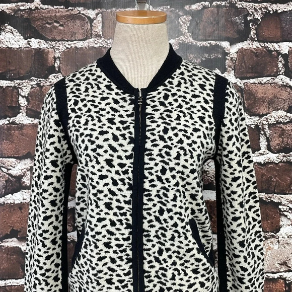 Velvet Graham Spencer Cardigan Women's S Small Black Leopard Zip Sweater - Picture 7 of 14